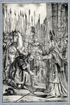 32305 Afbeelding van graaf Dirk VI van Holland die blootshoofd en geknield vóór de muren van Utrecht de bisschop van ...